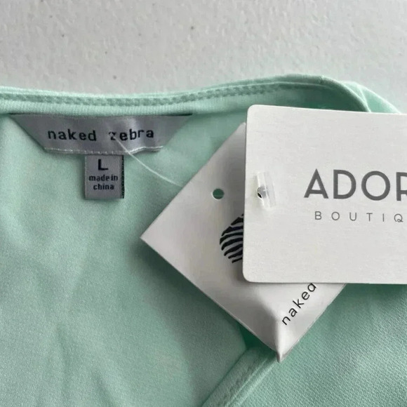 NAKED ZEBRA Top, Women's Size L Green Ruffle Draped Sleeve, Cut Out at Shouder - Picture 6 of 6